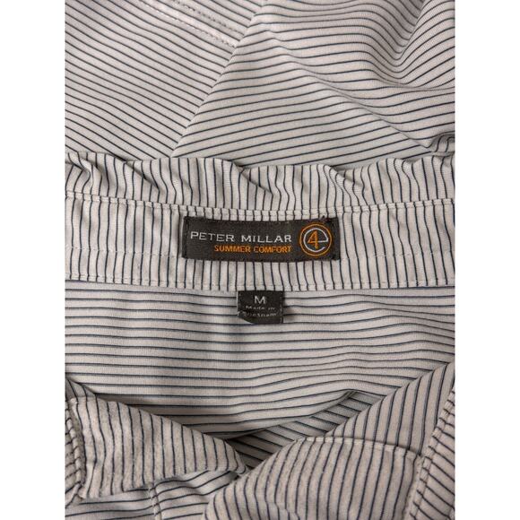 Peter Millar Polo Shirt Medium Mens Summer Comfort White Striped Golf - Picture 7 of 8